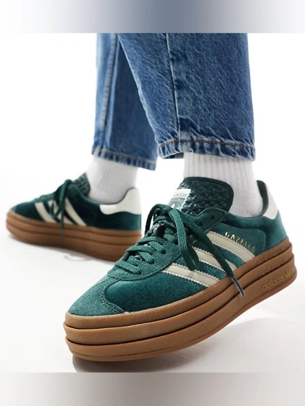 adidas Gazelle Bold Sneakers Green Suede and Gum Outsole